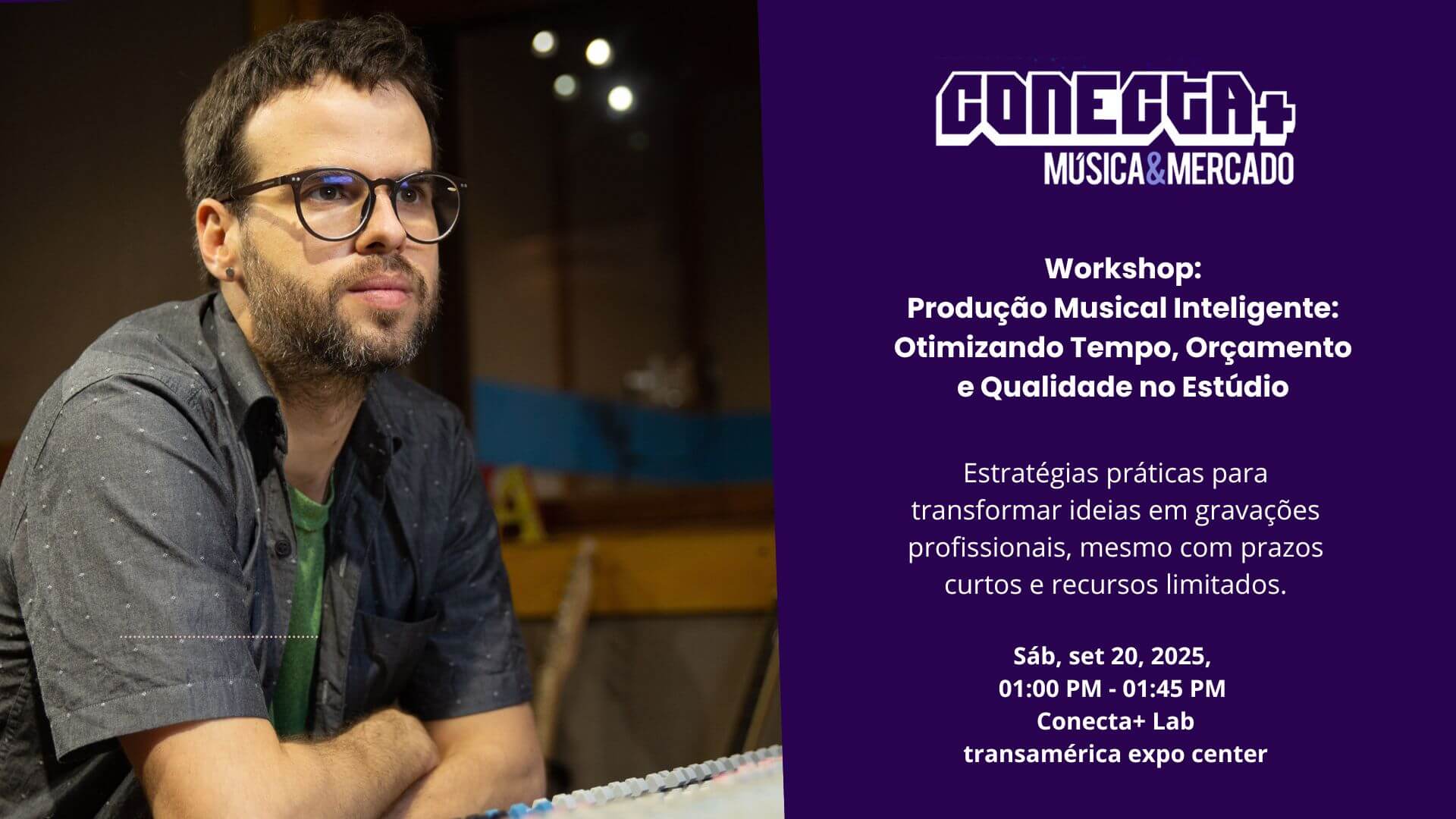 banner do curso de Produção Musical Inteligente; Otimizando Tempo, Orçamento e Qualidade no Estúdio
